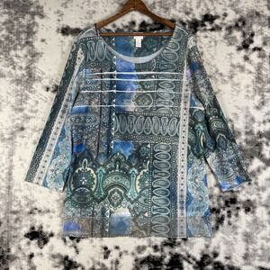 Chicos‎ Blouse Womens Size Large (2) Sequins Chest Flap Accept  Round Neck